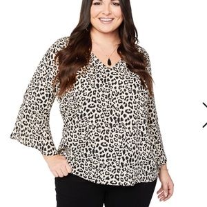 NWT Charming Charlie leopard bell sleeve top XL
